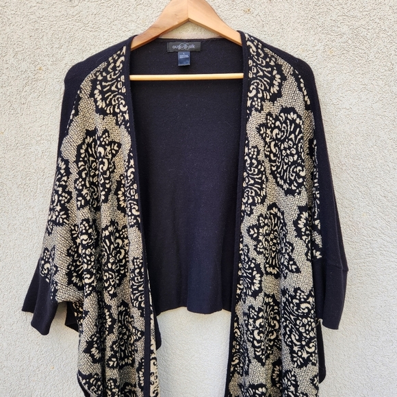 August Silk Cardigan Women's Large Black Floral Sweater Neutral Dark Romantic - Picture 2 of 11